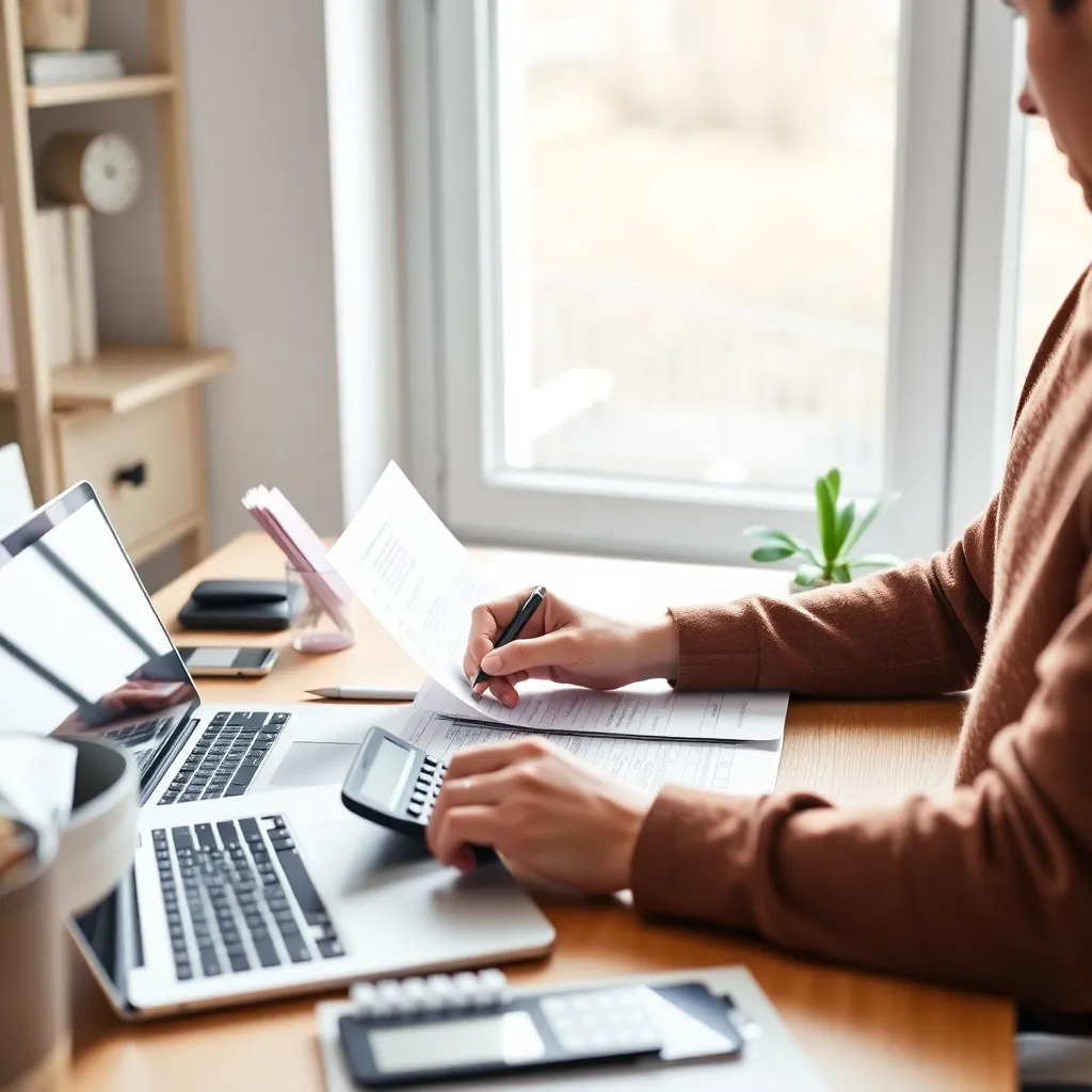 Persoon die financiële administratie organiseert aan bureau